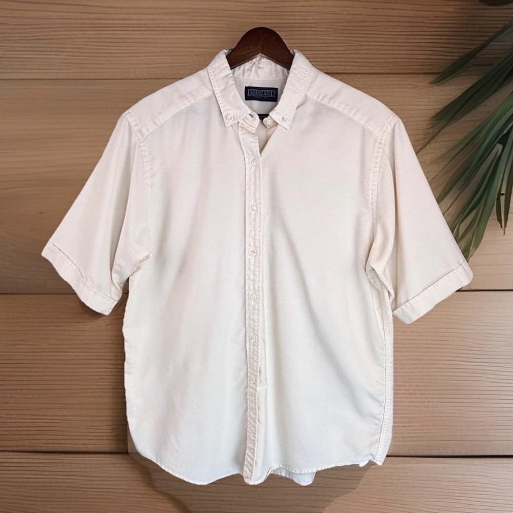 Lands End Vintage Womens 14 Button Down Short Cuff Sleeve Yellow Timeless USA